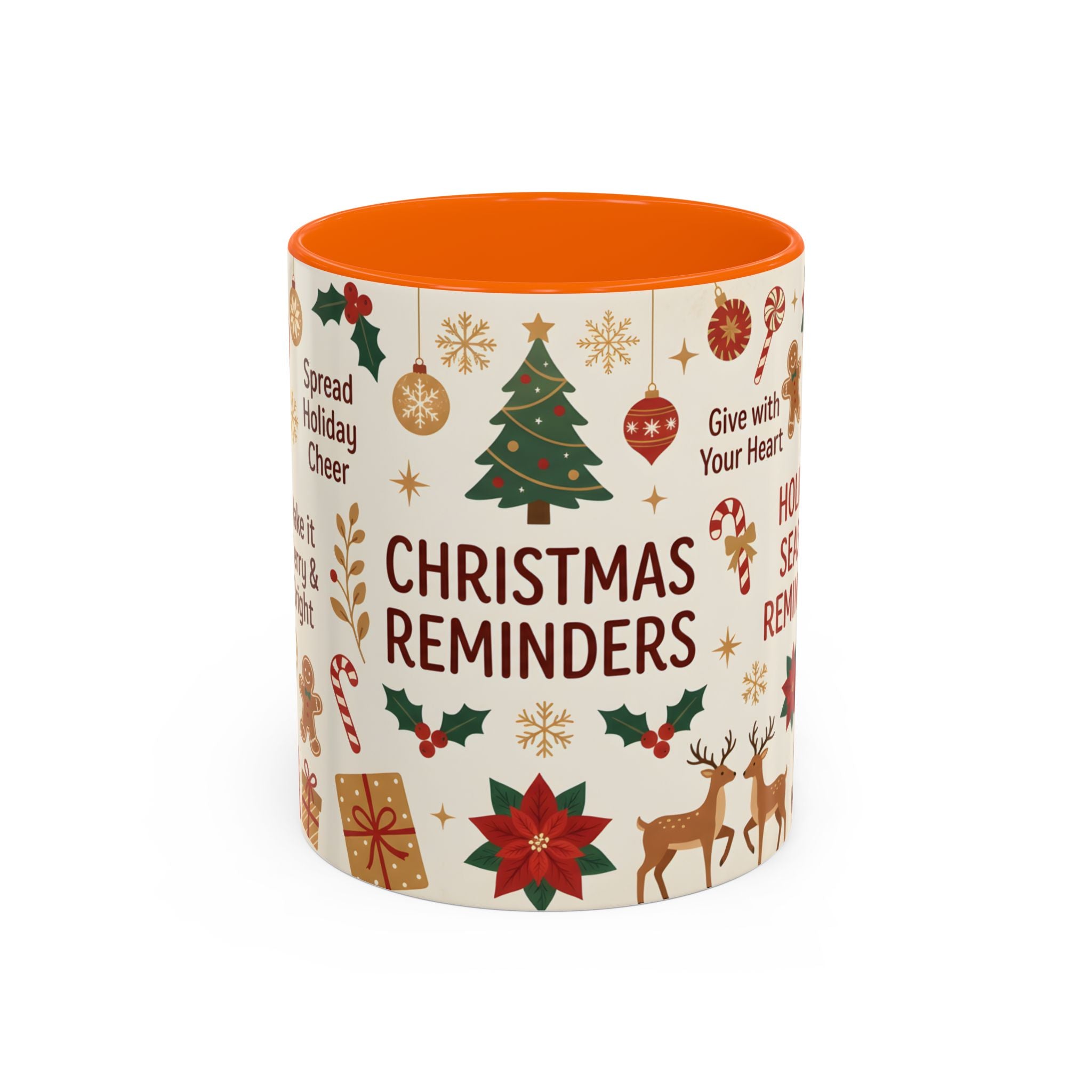 Christmas Reminders Accent Coffee Mug — Holiday Cheer, Peace on Earth Design