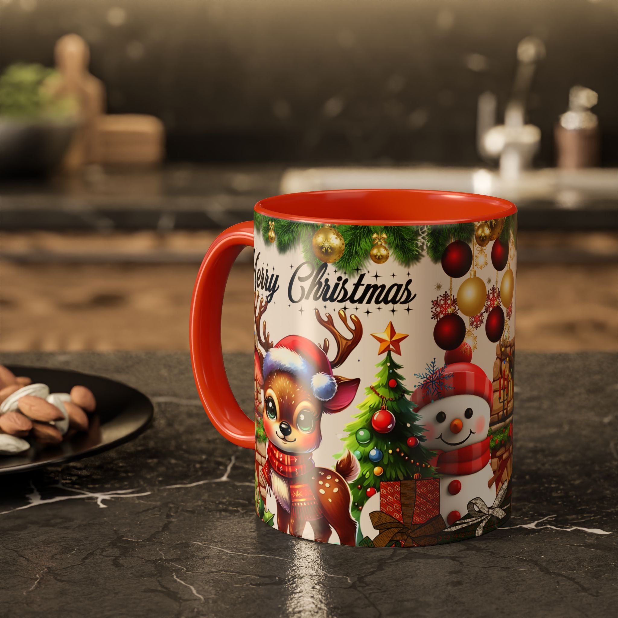 Christmas Reindeer & Snowman Mug  — Merry Christmas Holiday Coffee Cup