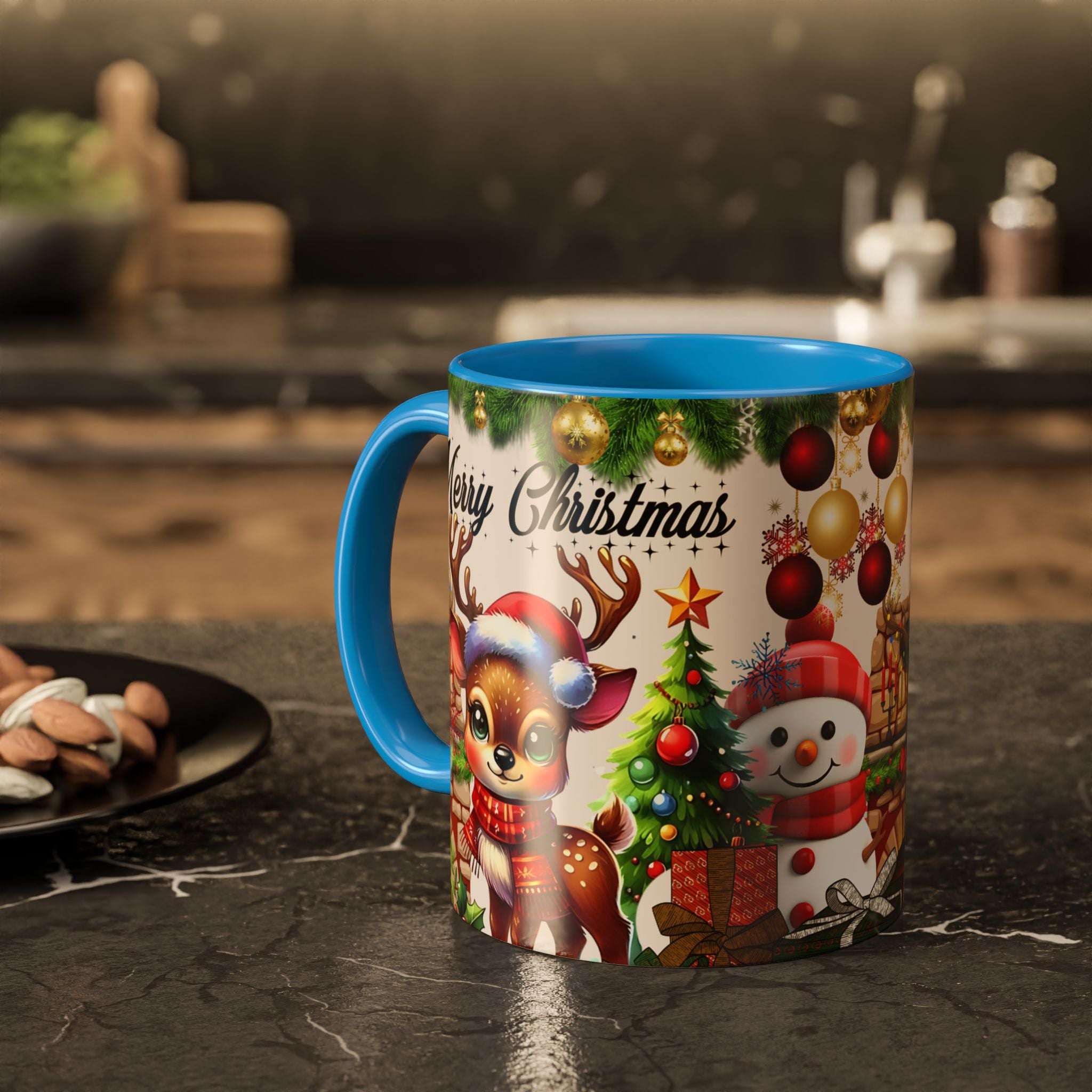 Christmas Reindeer & Snowman Mug  — Merry Christmas Holiday Coffee Cup
