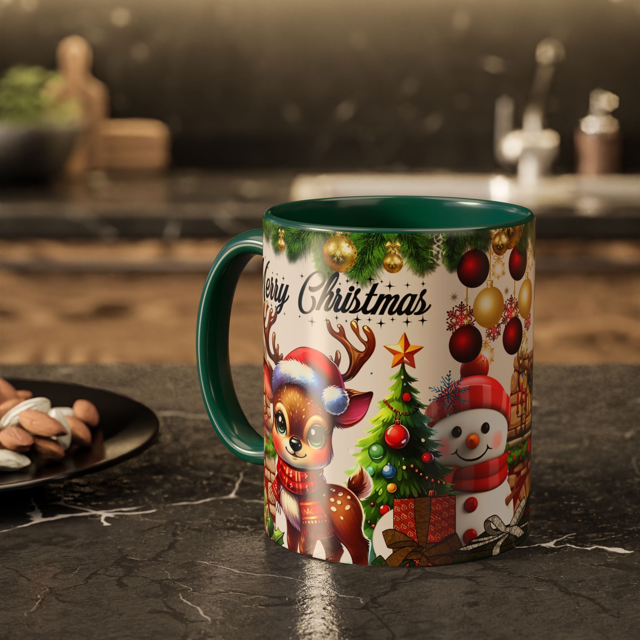 Christmas Reindeer & Snowman Mug  — Merry Christmas Holiday Coffee Cup