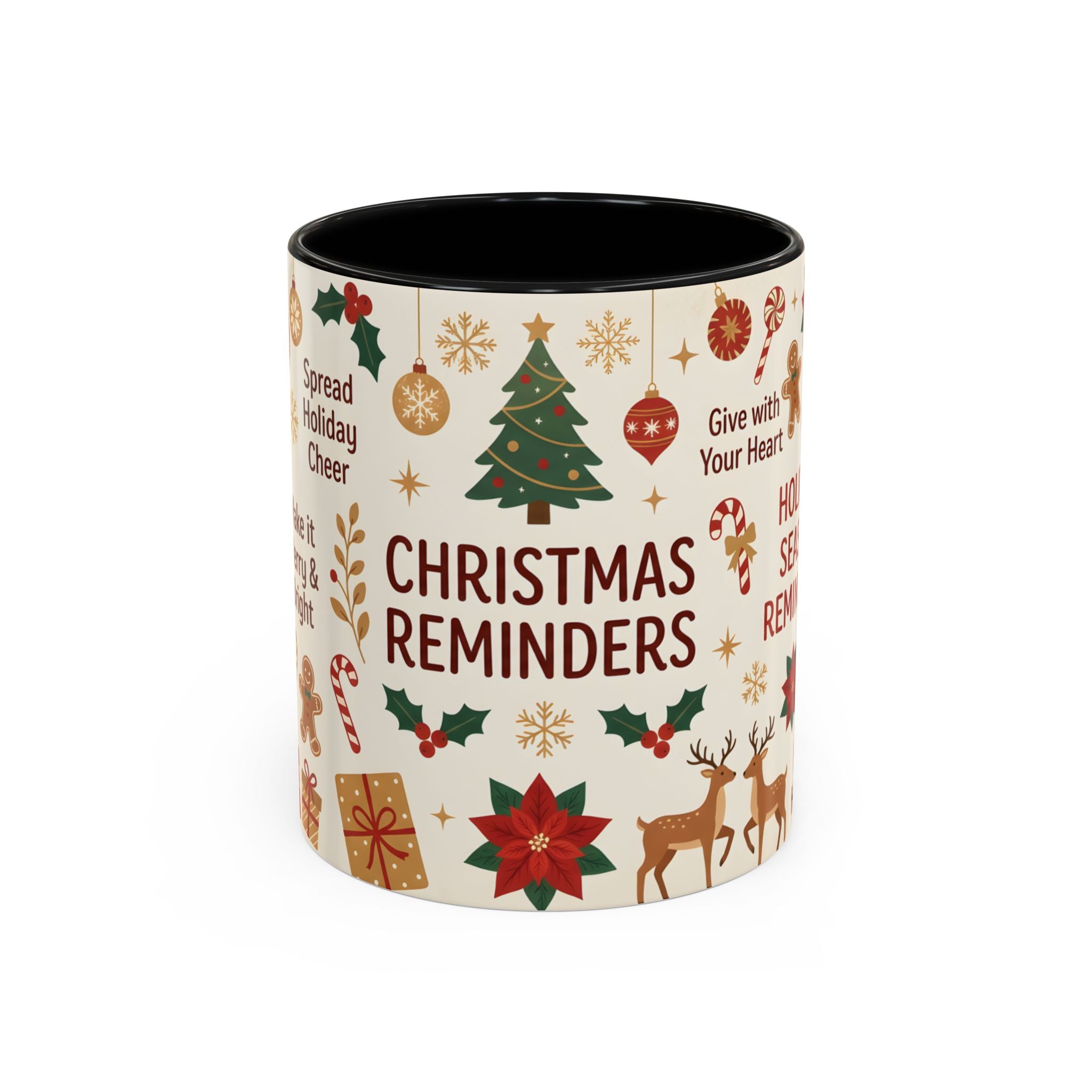 Christmas Reminders Accent Coffee Mug — Holiday Cheer, Peace on Earth Design