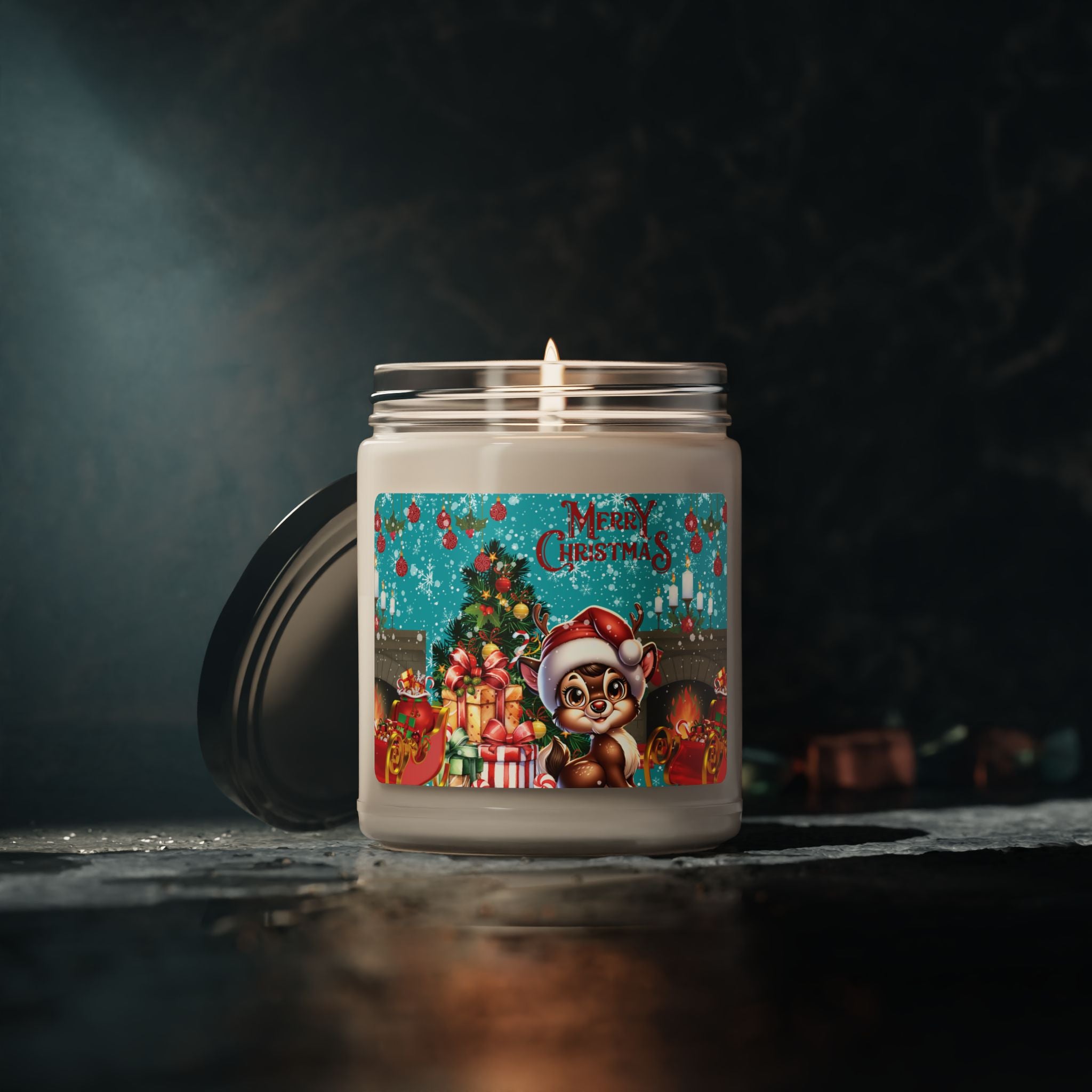 Christmas Scented Soy Candle 9oz — Merry Christmas Cute Bear Holiday Jar Candle