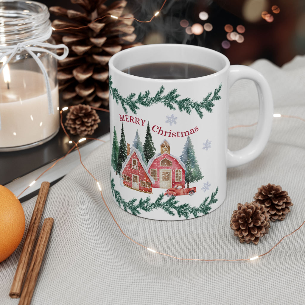 Christmas Village Ceramic Mug – 'Merry Christmas' Holiday Coffee Cup (11oz & 15oz) Ceremic Mug