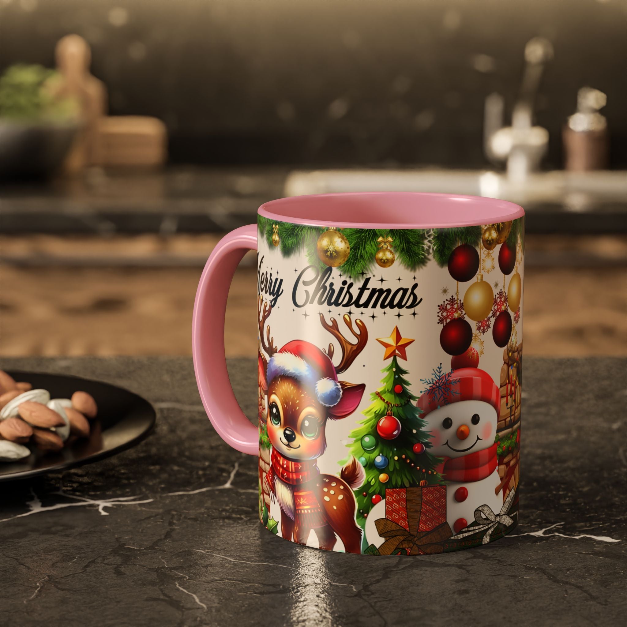 Christmas Reindeer & Snowman Mug  — Merry Christmas Holiday Coffee Cup