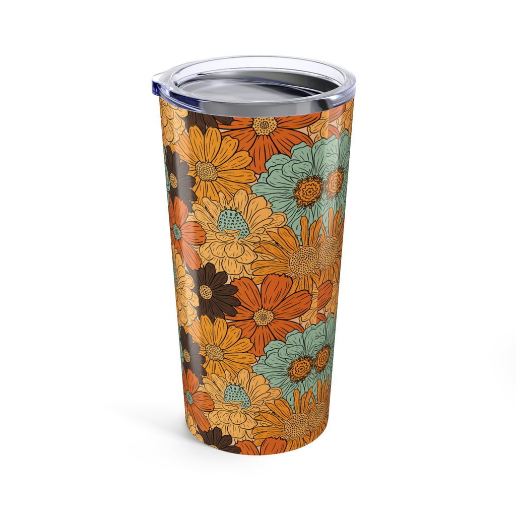 20oz Floral Doodle Tumbler — Black & White Minimalist Travel Cup
