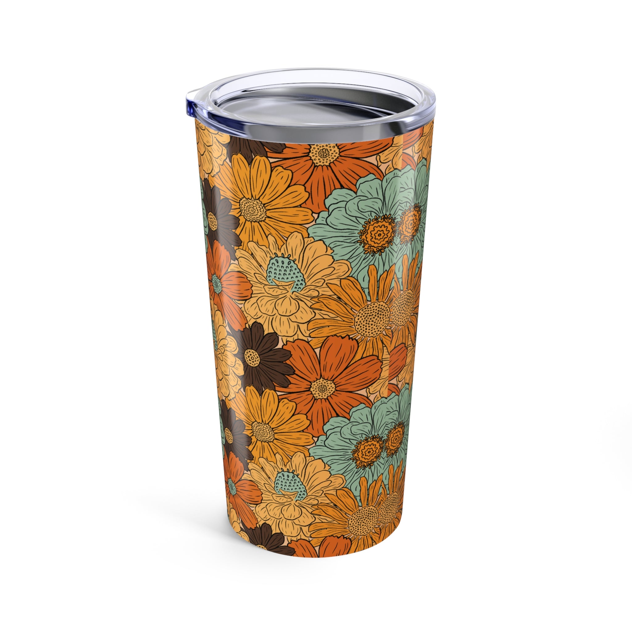 20oz Floral Doodle Tumbler — Black & White Minimalist Travel Cup