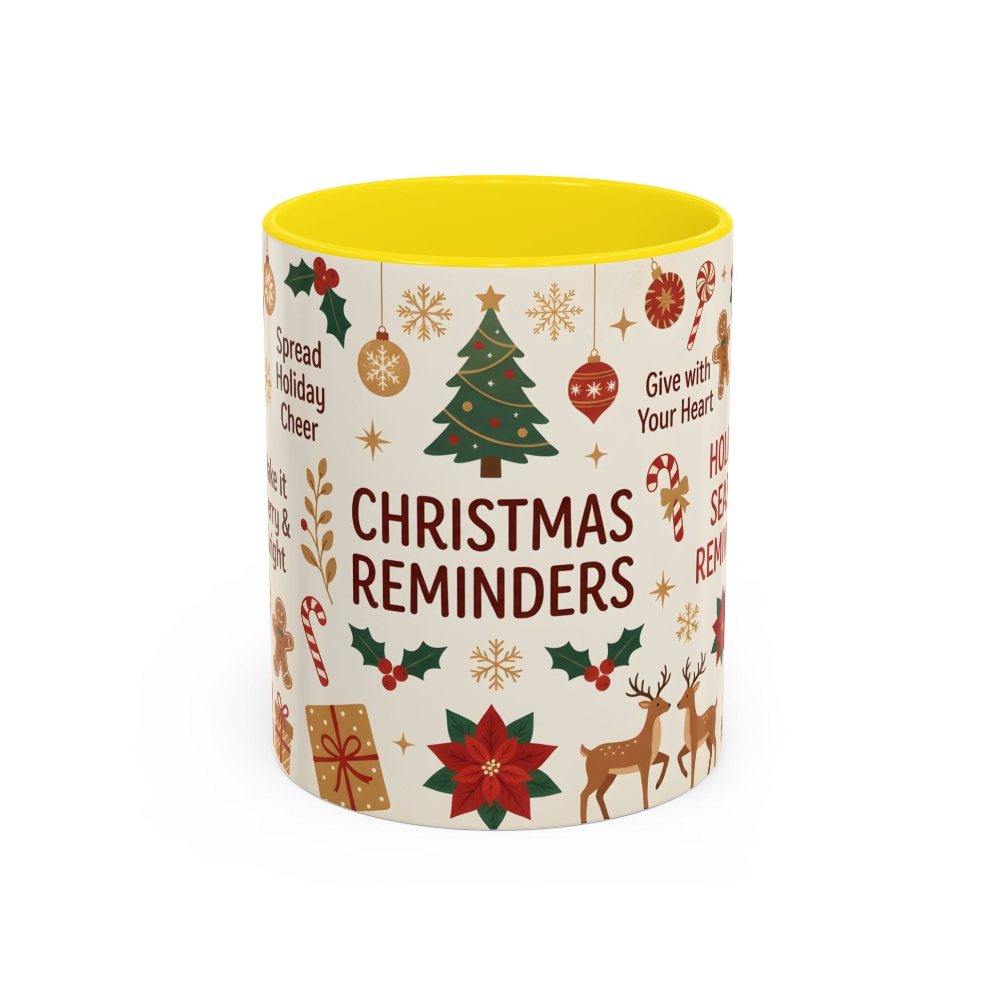 Christmas Reminders Accent Coffee Mug — Holiday Cheer, Peace on Earth Design