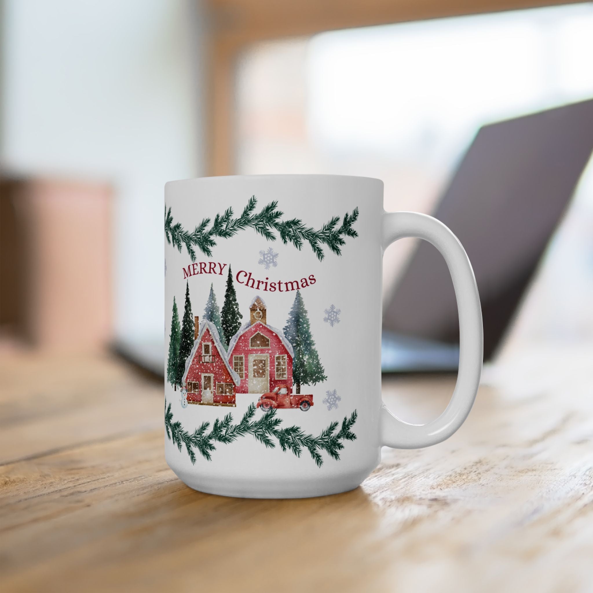 Christmas Village Ceramic Mug – 'Merry Christmas' Holiday Coffee Cup (11oz & 15oz) Ceremic Mug