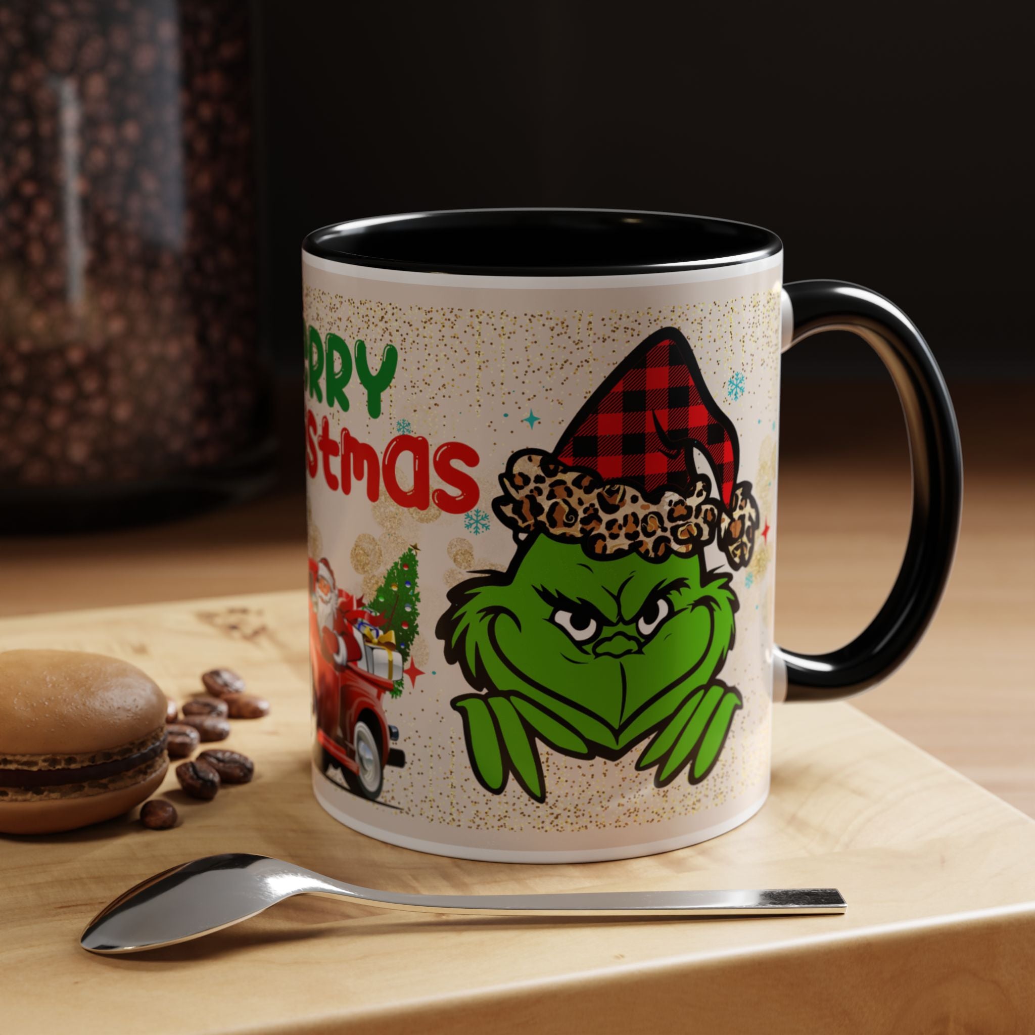 Merry Christmas Grinch Coffee Mug — Festive Santa Truck Holiday Mug