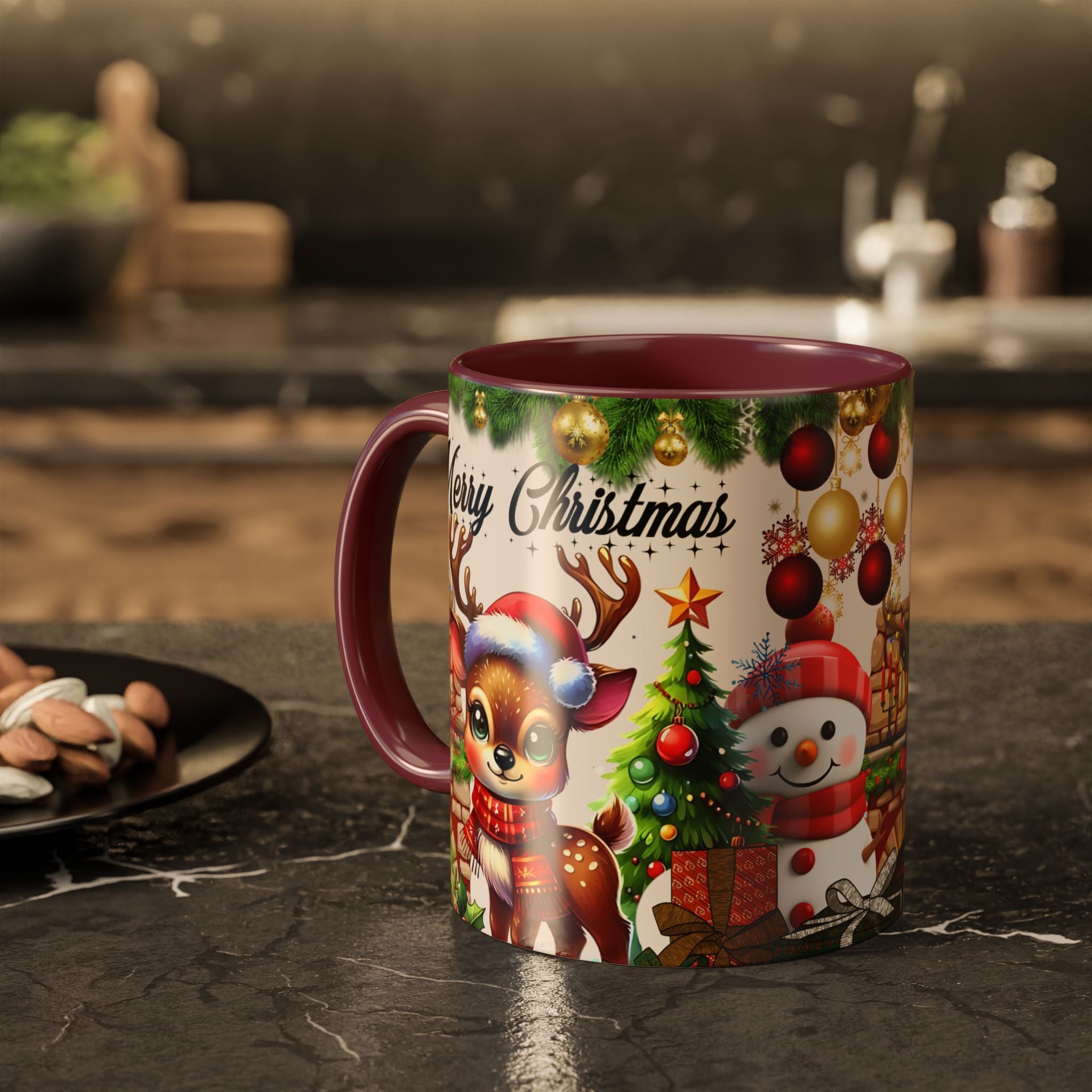 Christmas Reindeer & Snowman Mug  — Merry Christmas Holiday Coffee Cup