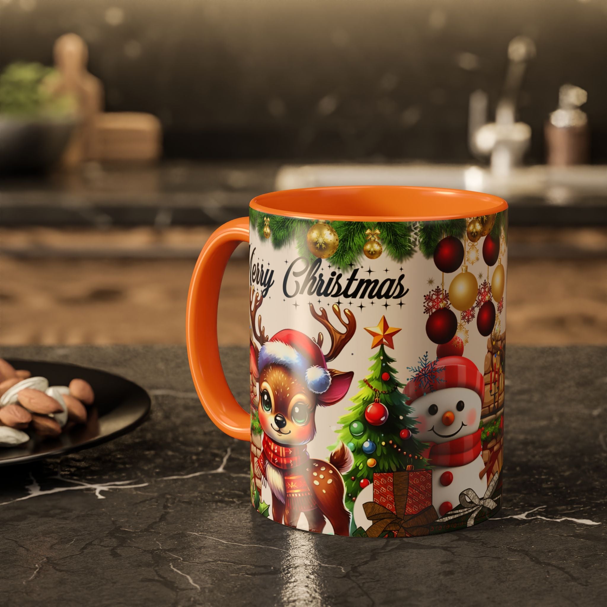 Christmas Reindeer & Snowman Mug  — Merry Christmas Holiday Coffee Cup