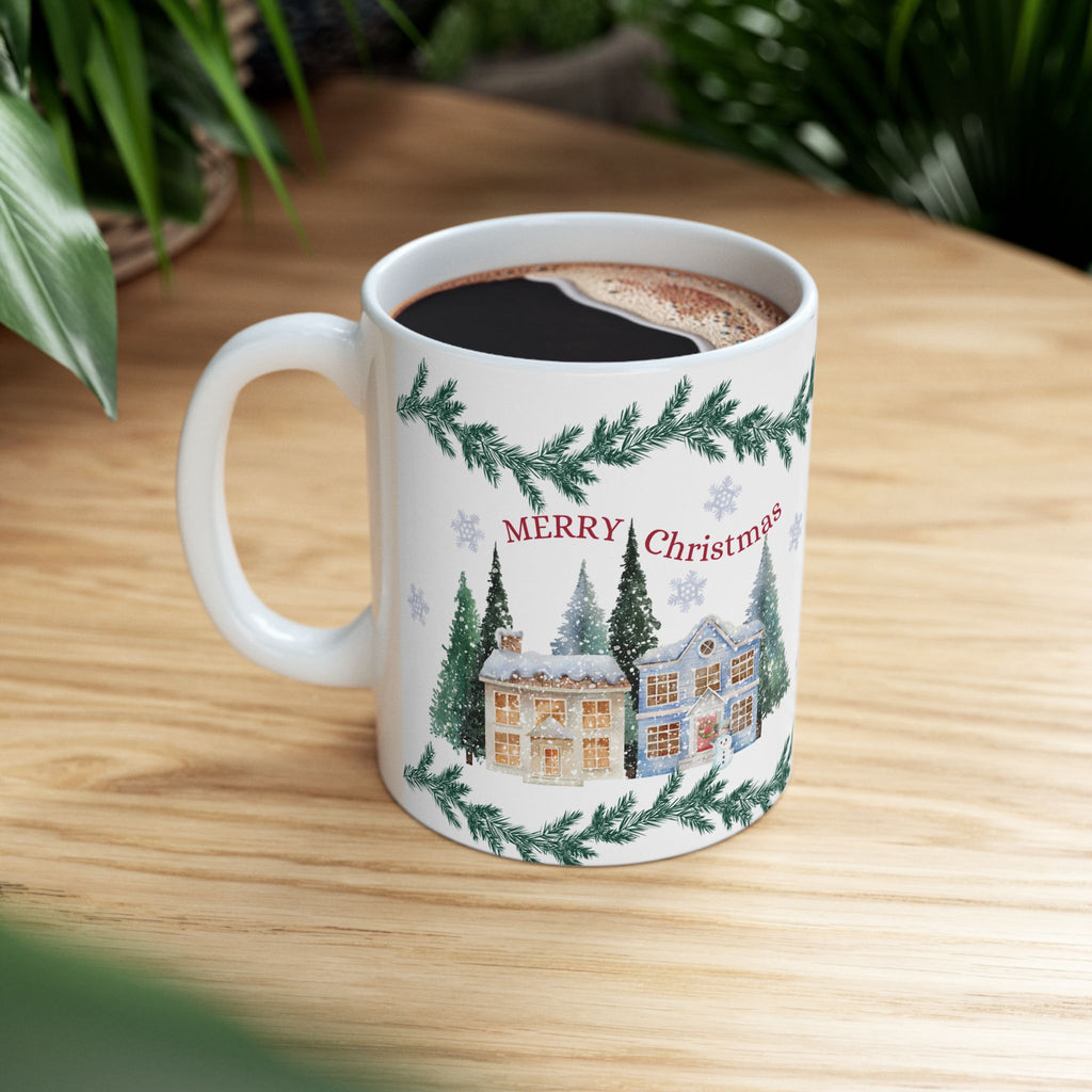 Christmas Village Ceramic Mug – 'Merry Christmas' Holiday Coffee Cup (11oz & 15oz) Ceremic Mug
