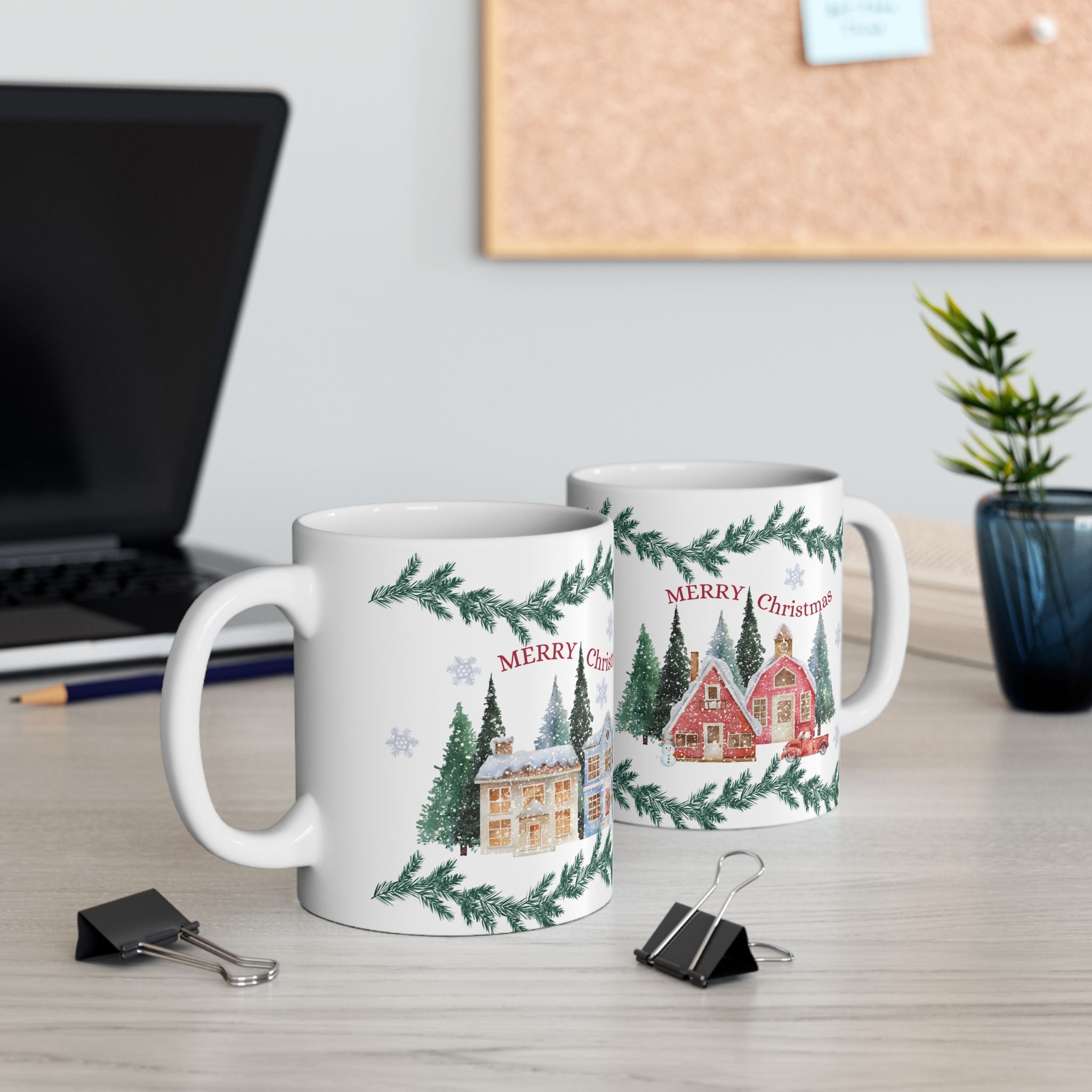 Christmas Village Ceramic Mug – 'Merry Christmas' Holiday Coffee Cup (11oz & 15oz) Ceremic Mug