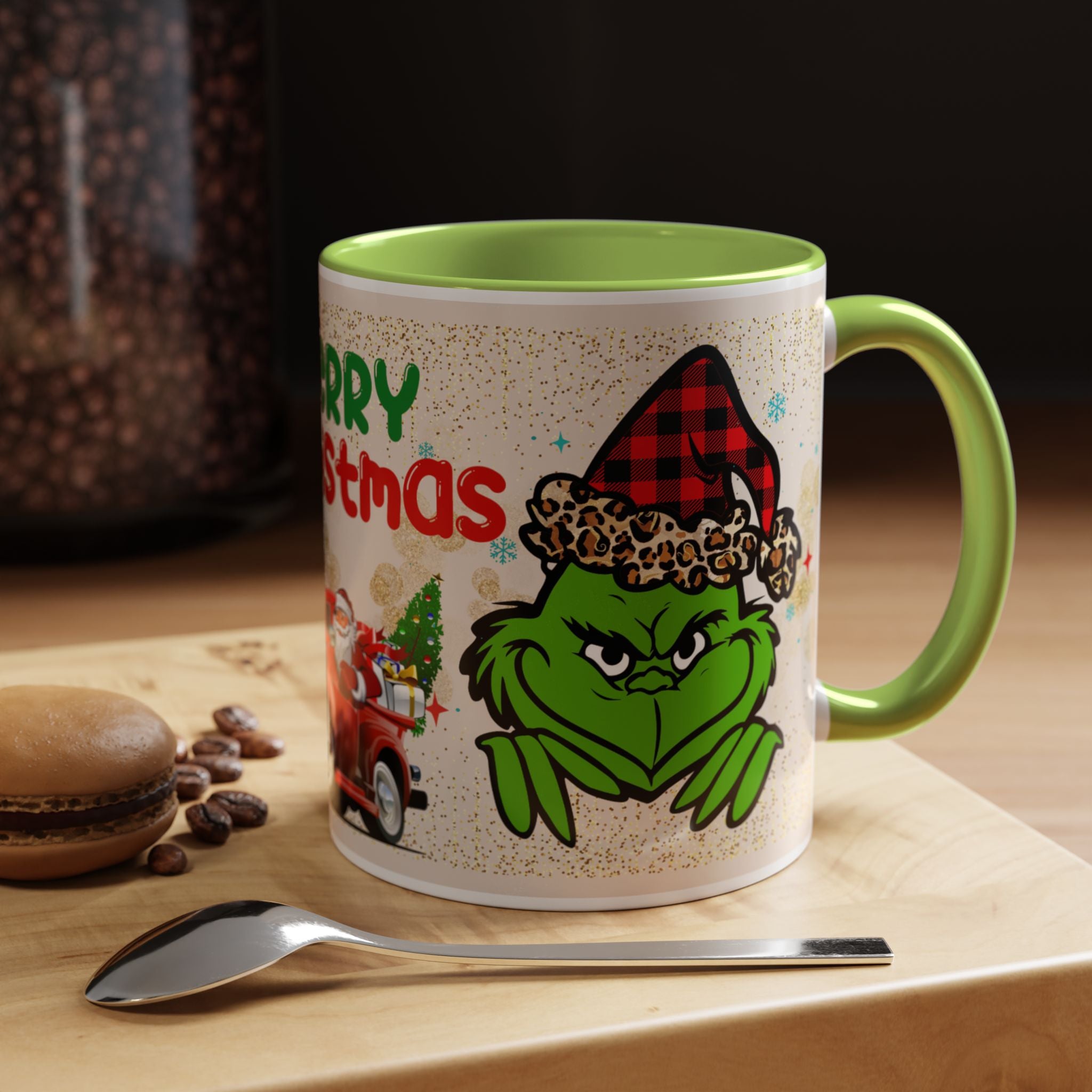Merry Christmas Grinch Coffee Mug — Festive Santa Truck Holiday Mug