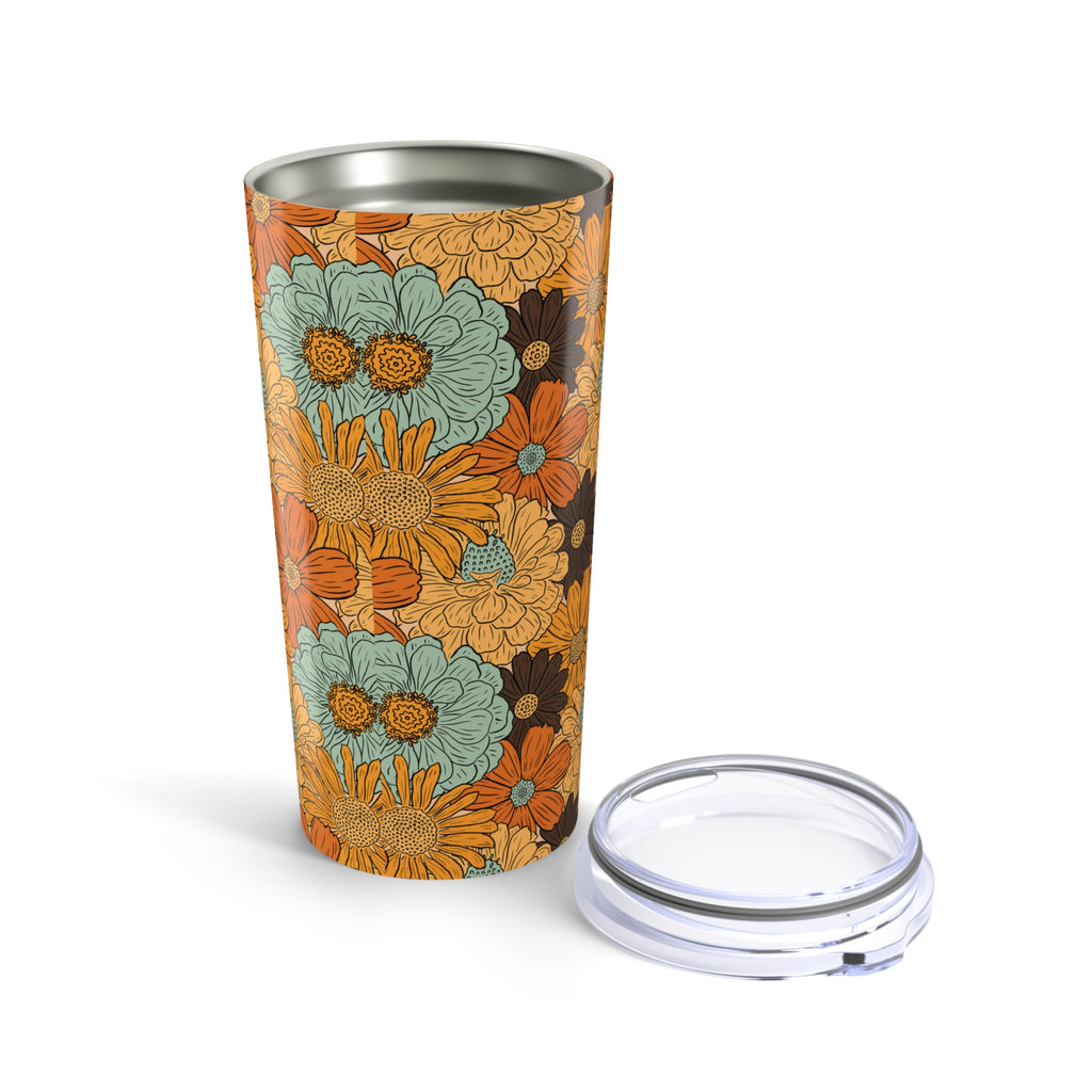 20oz Floral Doodle Tumbler — Black & White Minimalist Travel Cup