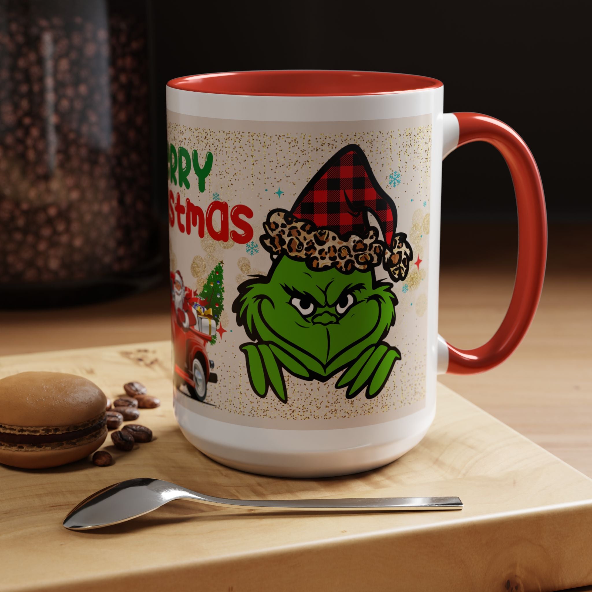 Merry Christmas Grinch Coffee Mug — Festive Santa Truck Holiday Mug