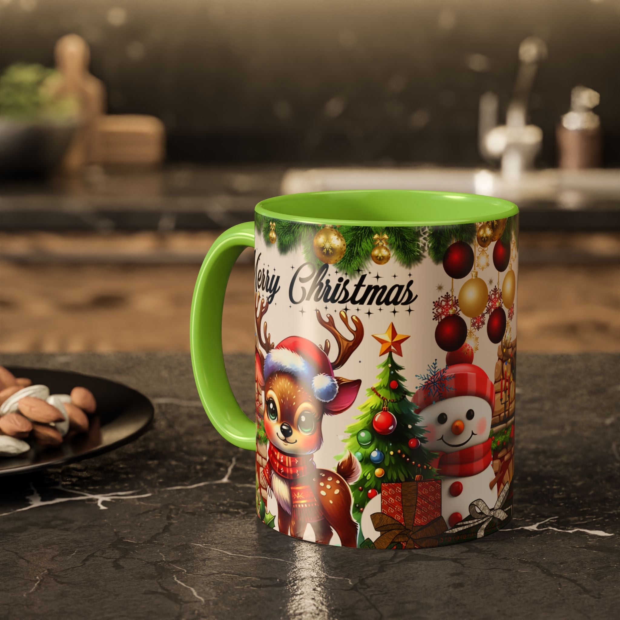 Christmas Reindeer & Snowman Mug  — Merry Christmas Holiday Coffee Cup