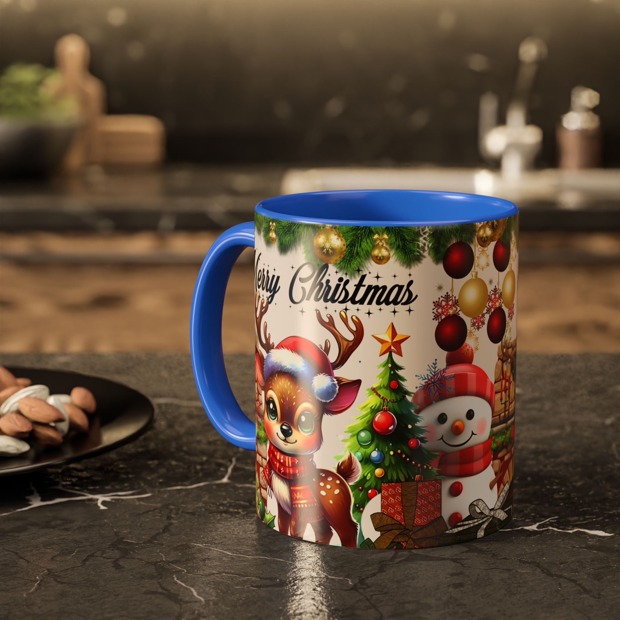 Christmas Reindeer & Snowman Mug  — Merry Christmas Holiday Coffee Cup