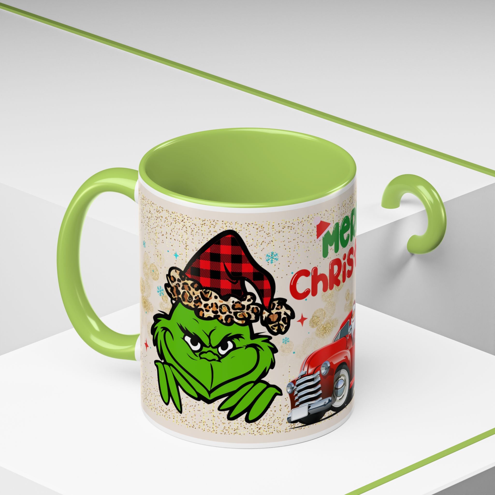 Merry Christmas Grinch Coffee Mug — Festive Santa Truck Holiday Mug