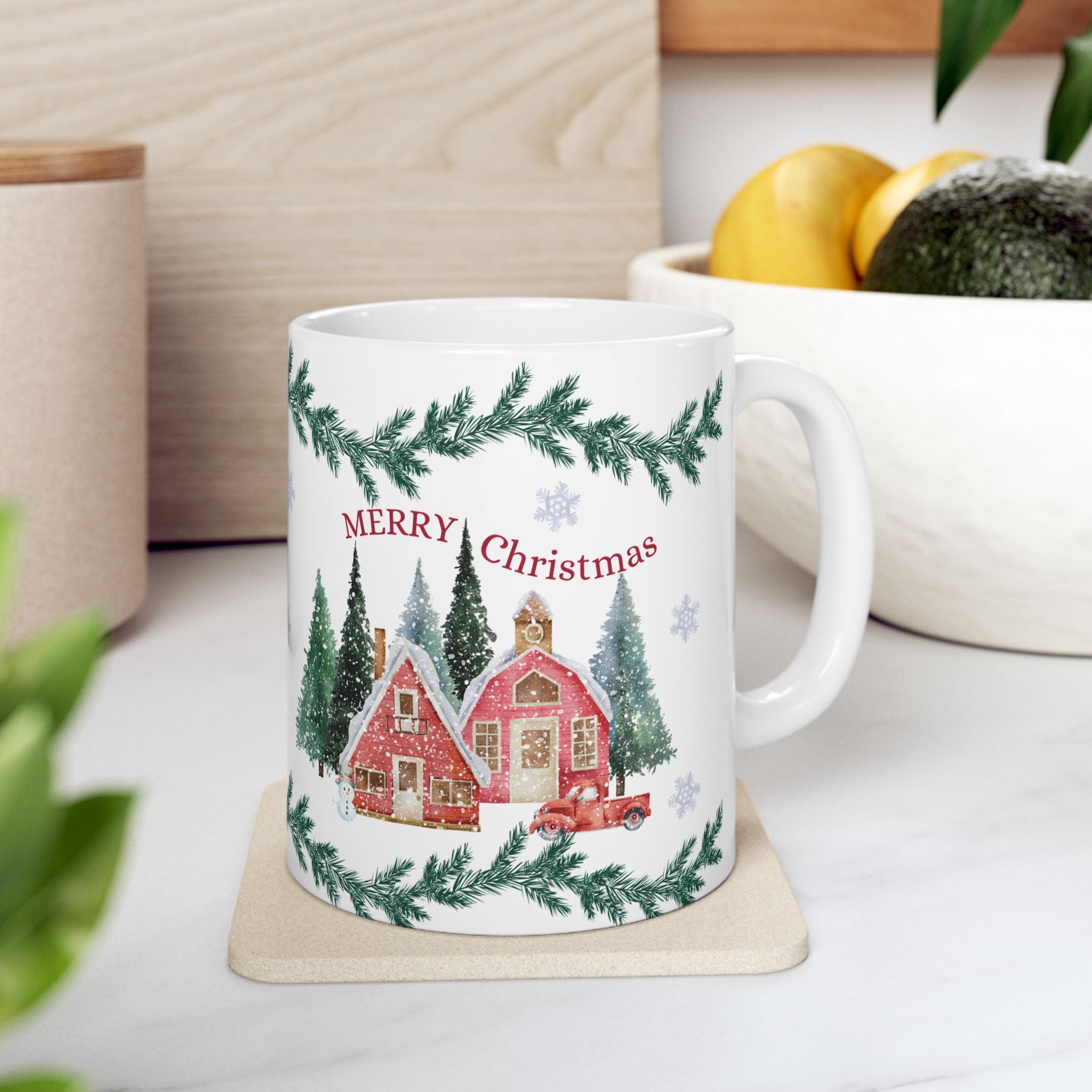 Christmas Village Ceramic Mug – 'Merry Christmas' Holiday Coffee Cup (11oz & 15oz) Ceremic Mug