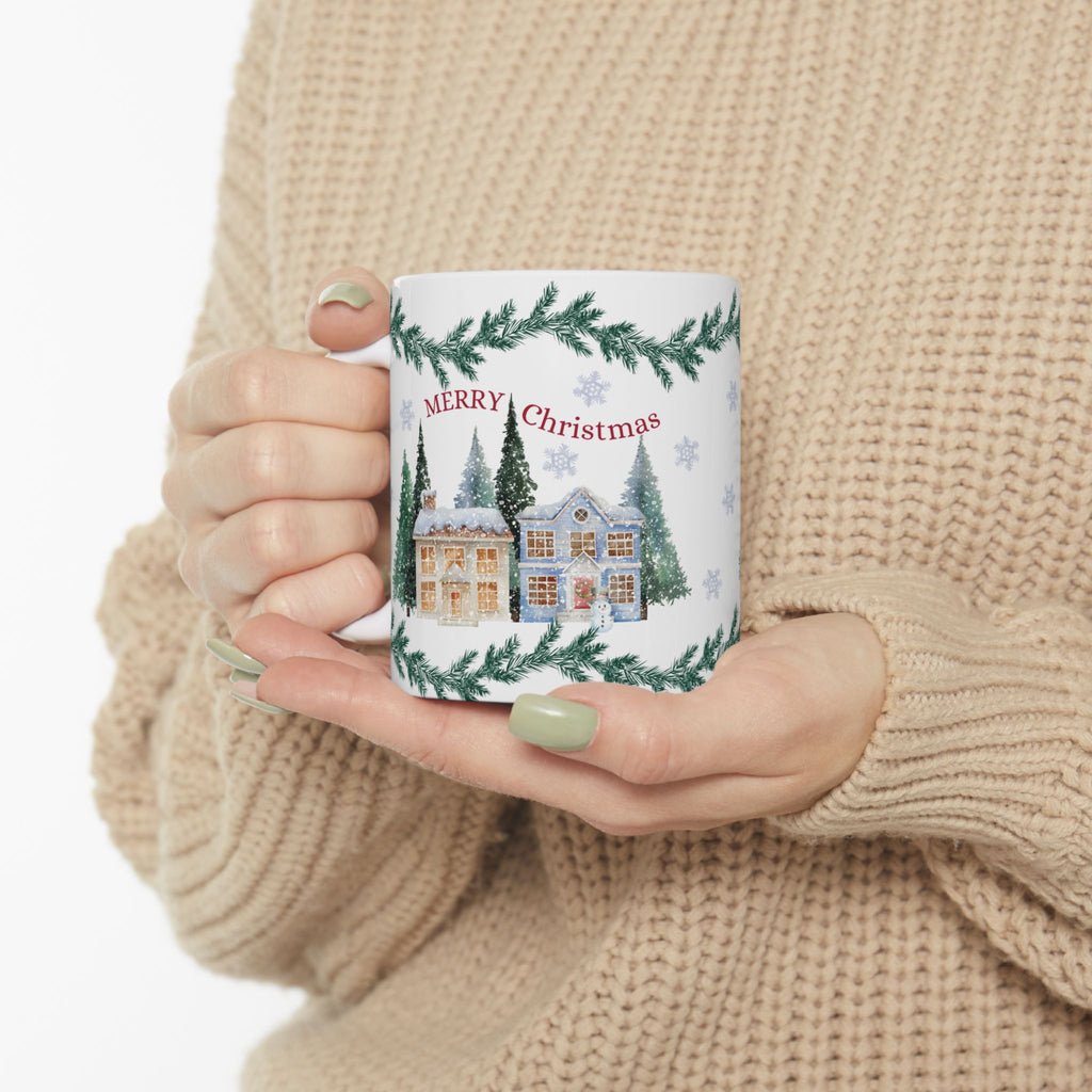Christmas Village Ceramic Mug – 'Merry Christmas' Holiday Coffee Cup (11oz & 15oz) Ceremic Mug