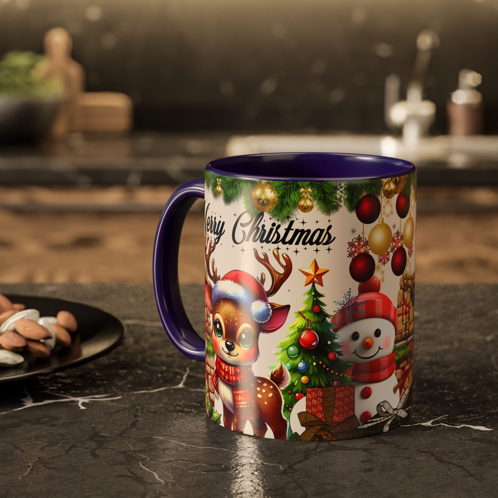 Christmas Reindeer & Snowman Mug  — Merry Christmas Holiday Coffee Cup