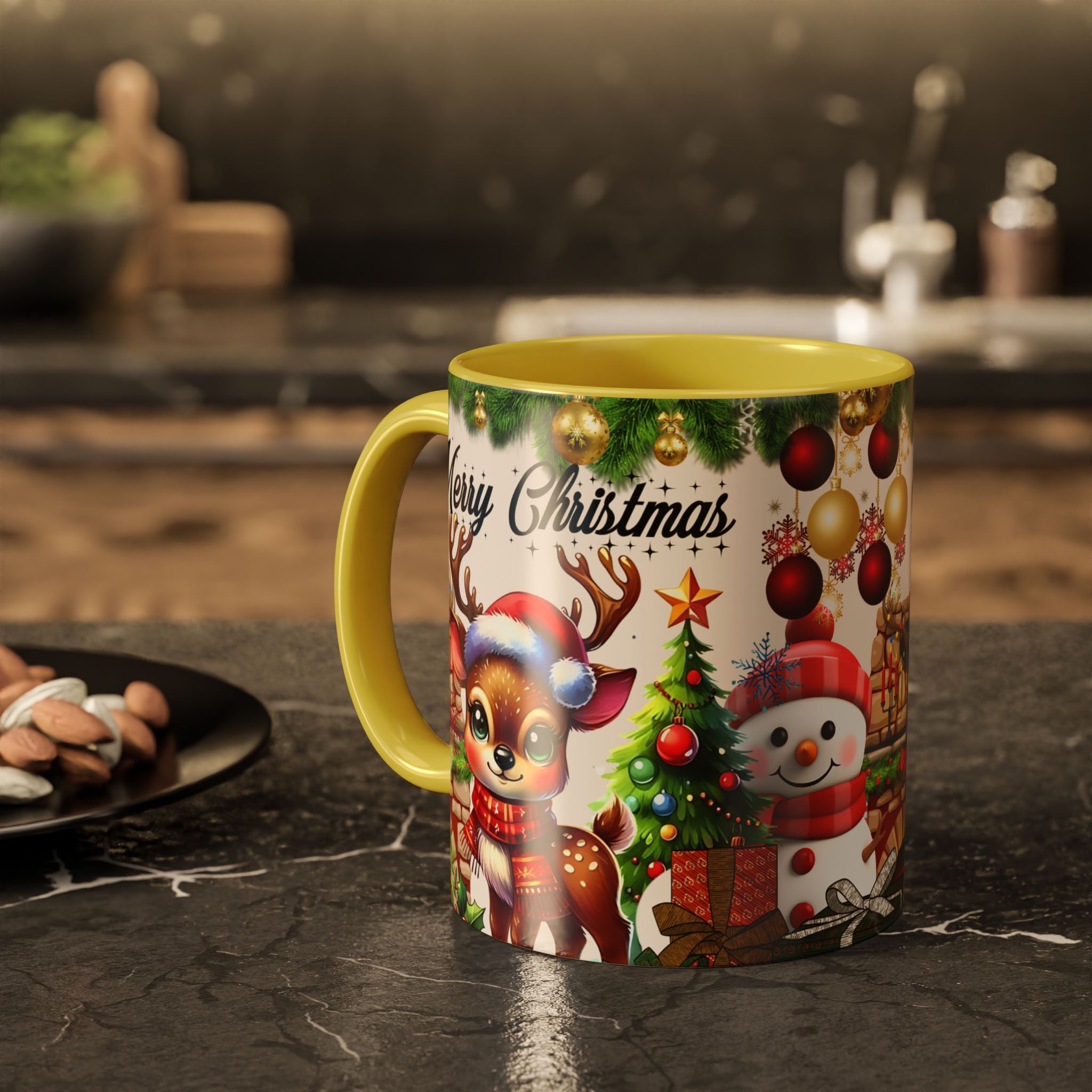 Christmas Reindeer & Snowman Mug  — Merry Christmas Holiday Coffee Cup