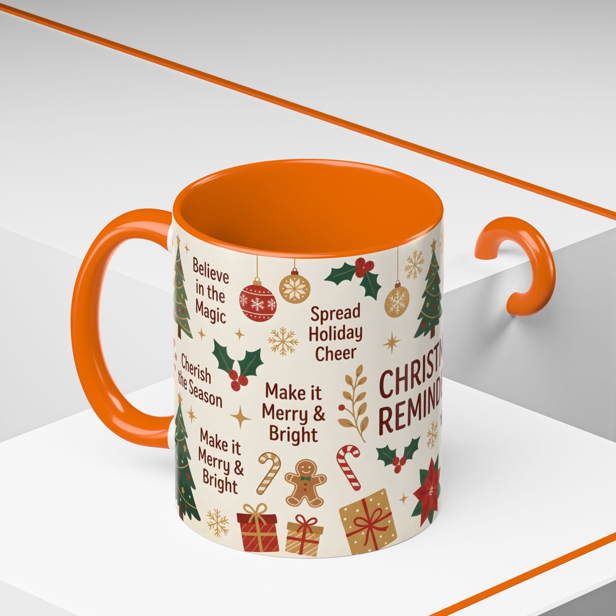 Christmas Reminders Accent Coffee Mug — Holiday Cheer, Peace on Earth Design
