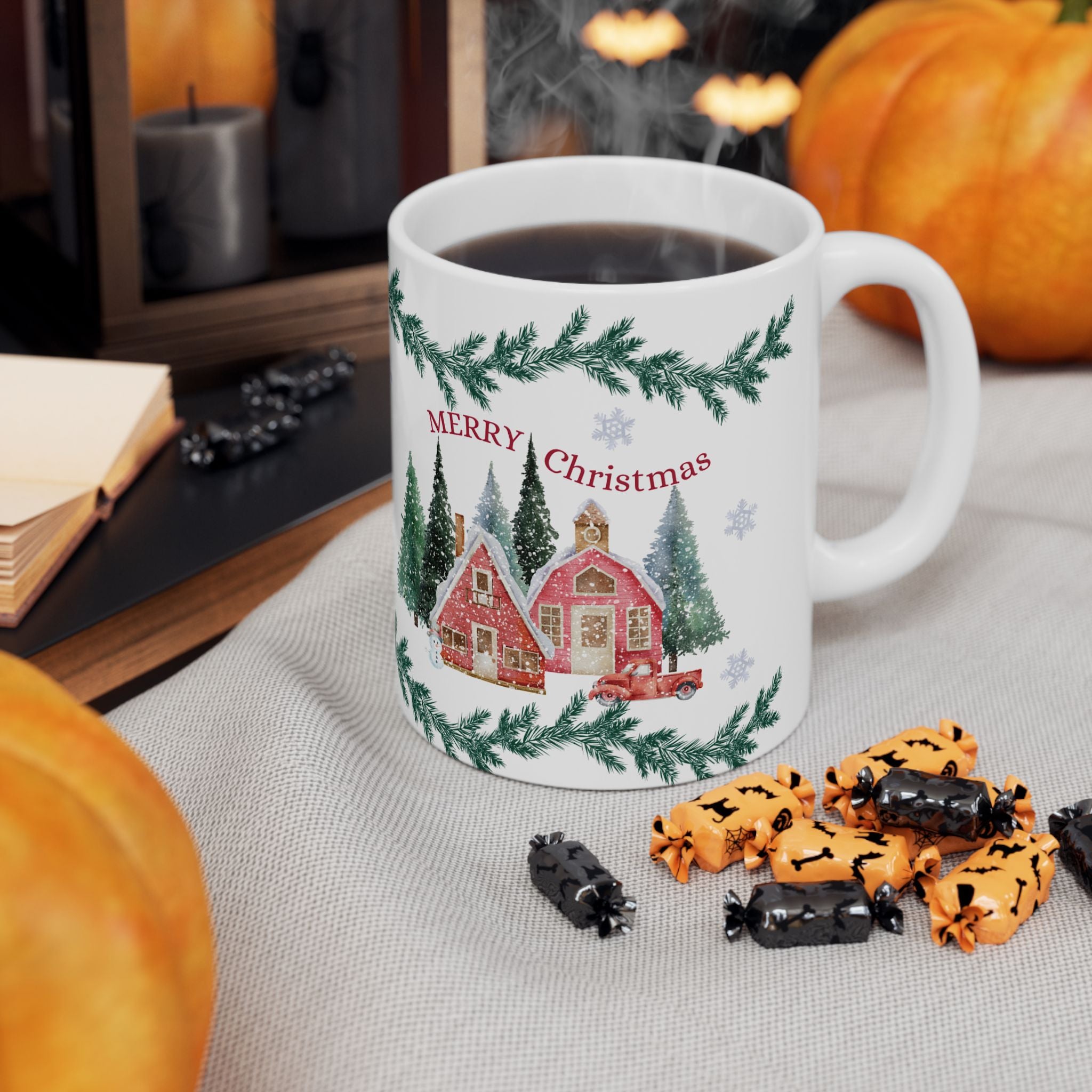 Christmas Village Ceramic Mug – 'Merry Christmas' Holiday Coffee Cup (11oz & 15oz) Ceremic Mug