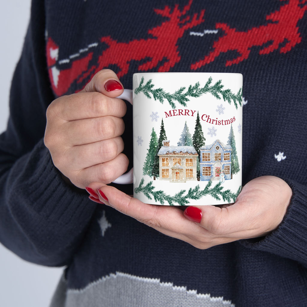 Christmas Village Ceramic Mug – 'Merry Christmas' Holiday Coffee Cup (11oz & 15oz) Ceremic Mug
