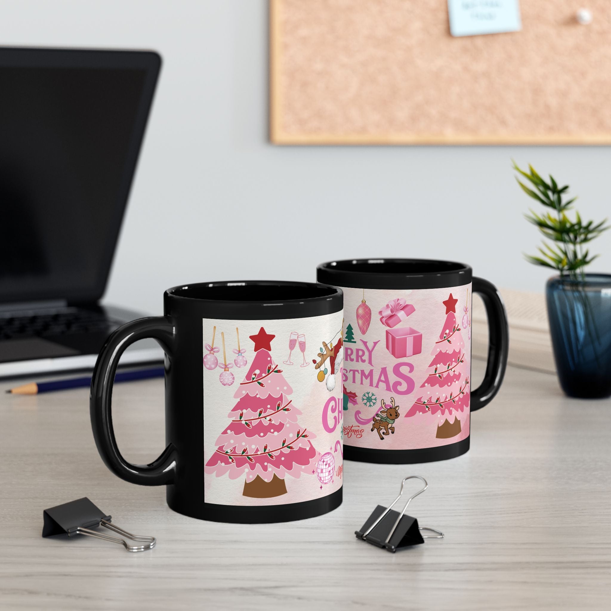 Merry Christmas Pink Holiday Mug — Festive 11oz/15oz Ceramic Gift