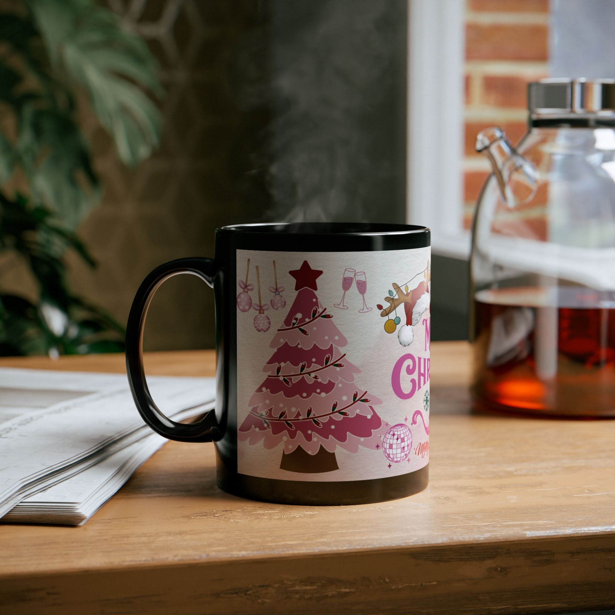 Merry Christmas Pink Holiday Mug — Festive 11oz/15oz Ceramic Gift