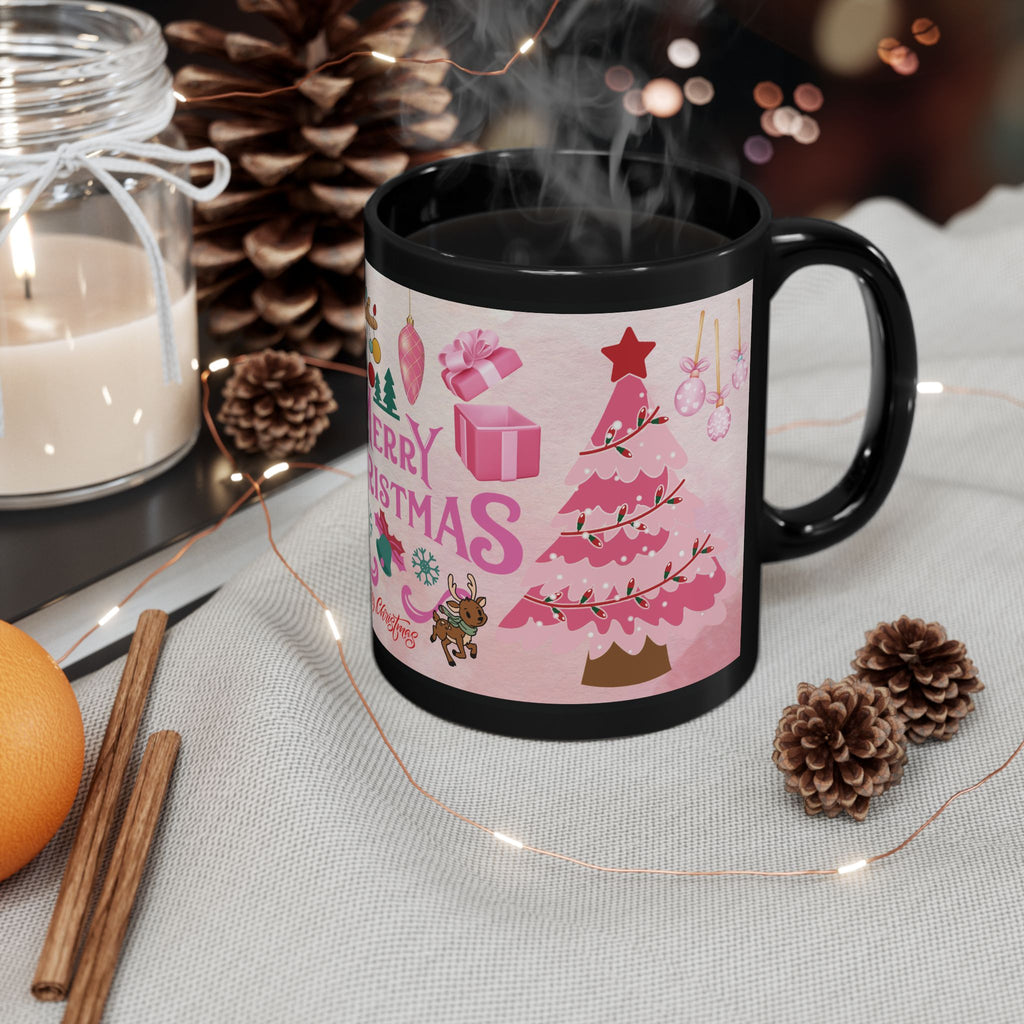 Merry Christmas Pink Holiday Mug — Festive 11oz/15oz Ceramic Gift