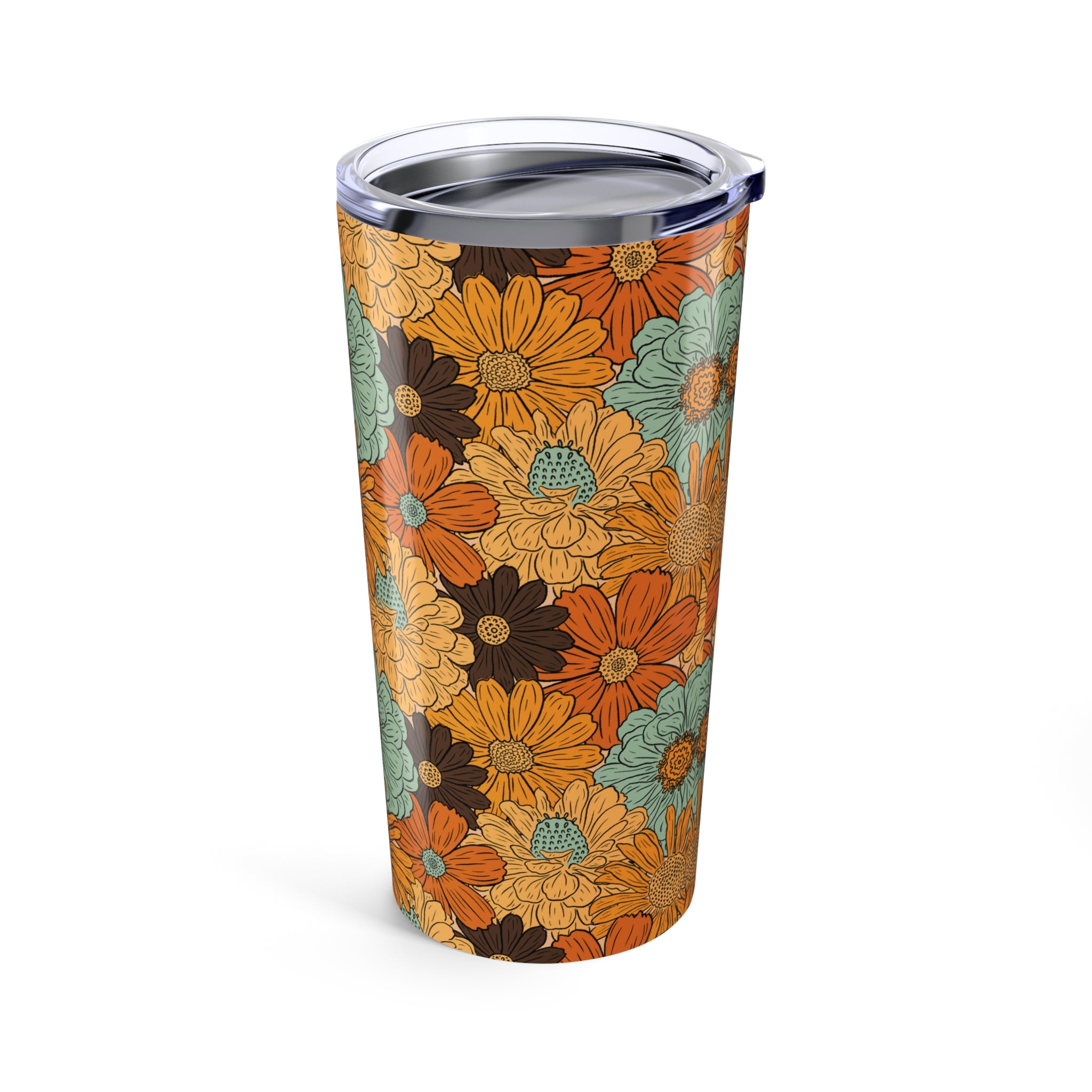20oz Floral Doodle Tumbler — Black & White Minimalist Travel Cup